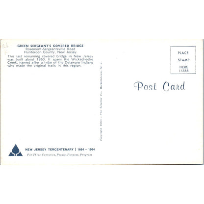 Green Sergeant's Covered Bridge Hunterdon County NJ Vintage Postcard PD1