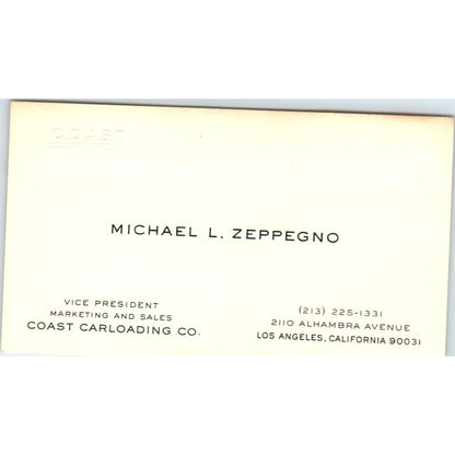 Michael L. Zeppegno Coast Carloading Co Los Angeles Vintage Business Card SD4-B4