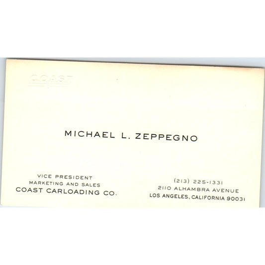 Michael L. Zeppegno Coast Carloading Co Los Angeles Vintage Business Card SD4-B4