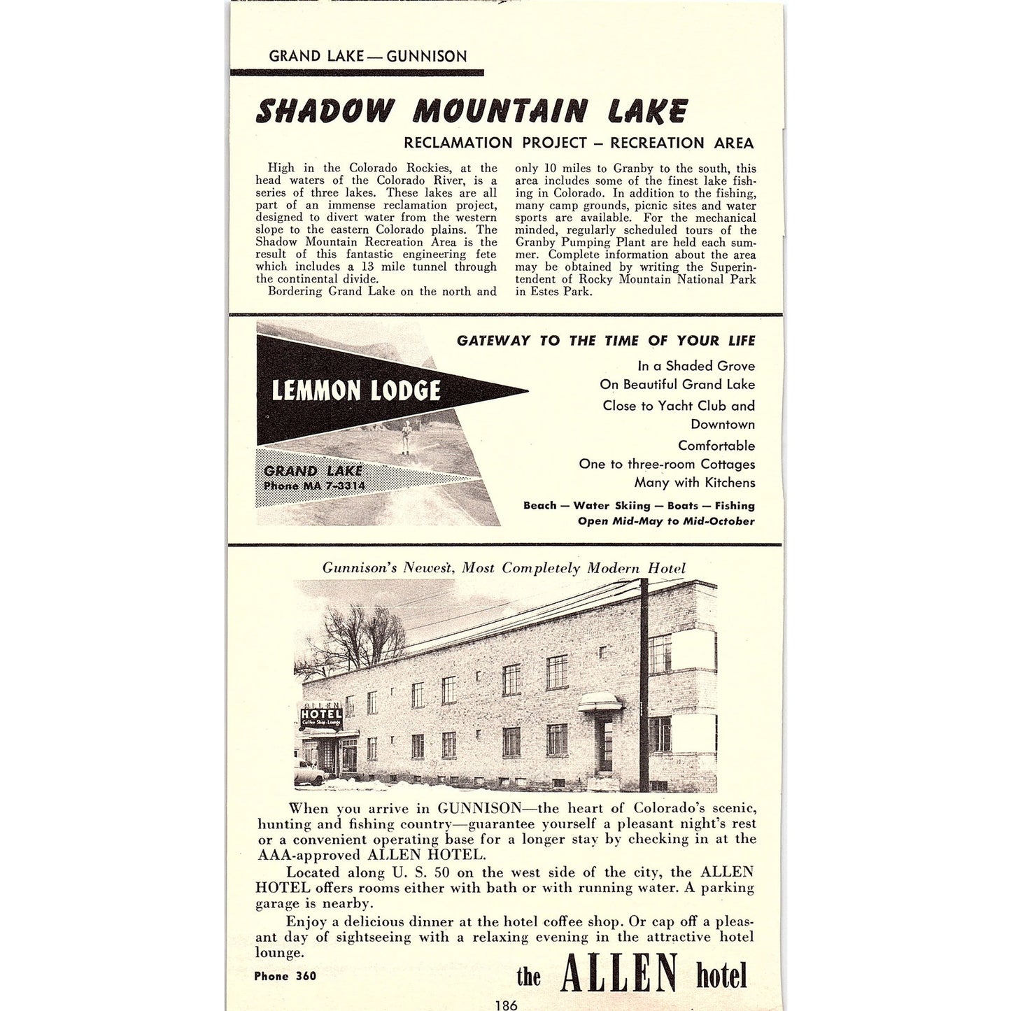 Grand Lake Colorado Attractions 1958 Ad AG1-8