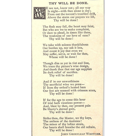 Thy Will Be Done - John Greenleaf Whittier 1884 Poem AG3-M4