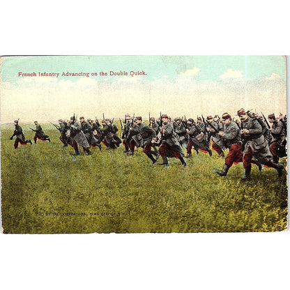 c1915 WWI French Infantry Advance on the Double Quick - Antique Postcard PE7