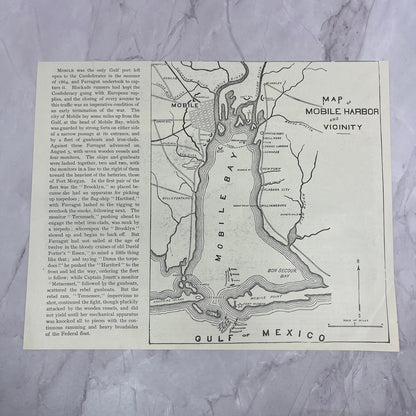 Fight at Cedar Creek VA, Map of Mobile Harbor & Vicinity 1890s Engraving V14-6