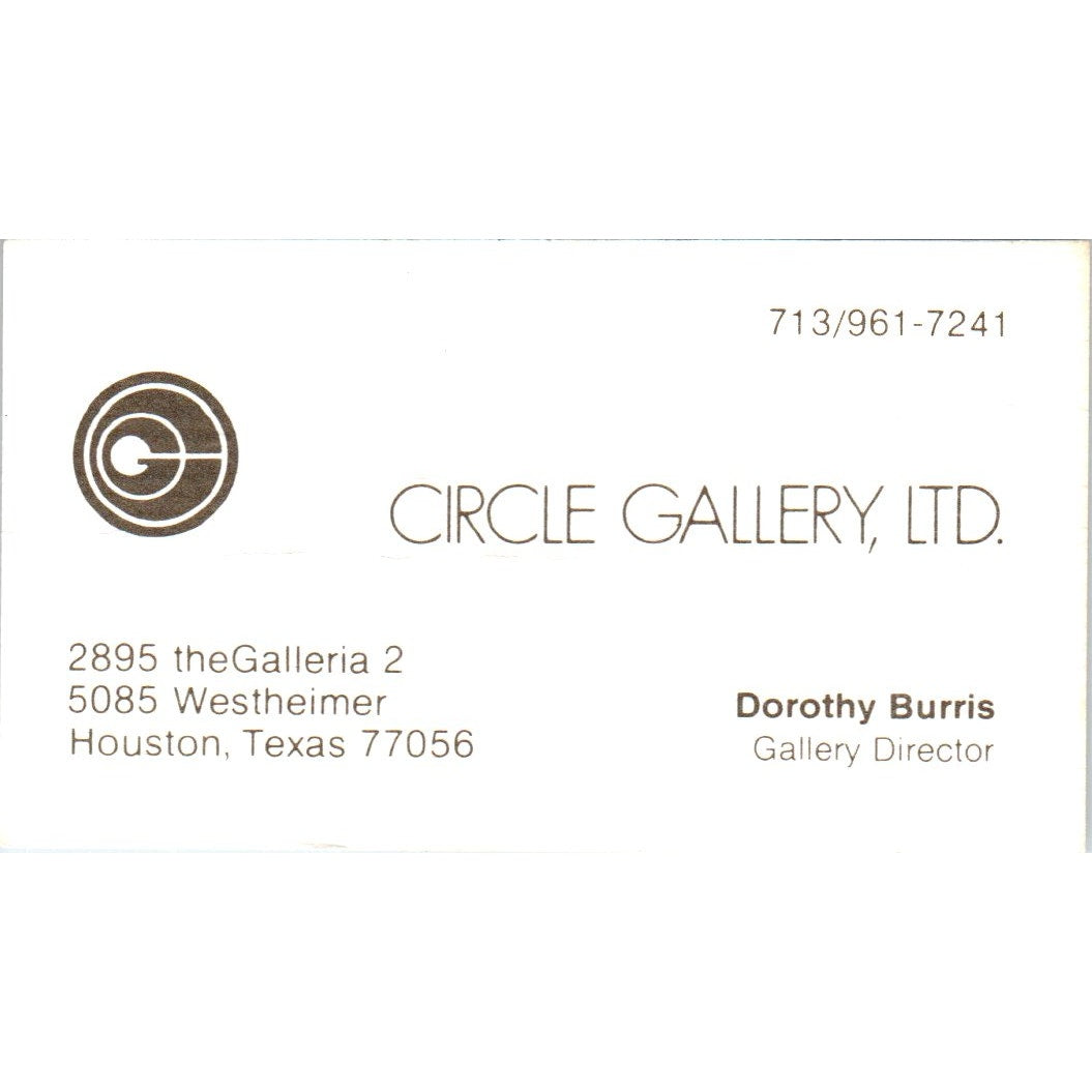Circle Gallery Ltd Dorothy Burris Houston TX Vintage Business Card SE3-B6