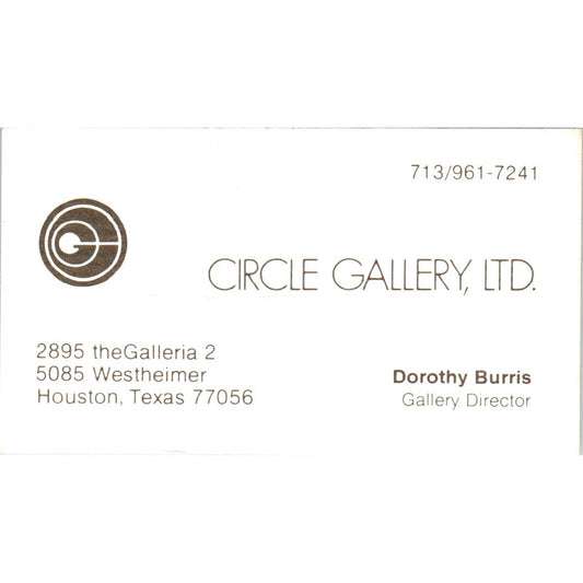 Circle Gallery Ltd Dorothy Burris Houston TX Vintage Business Card SE3-B6