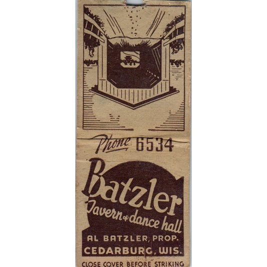 Al Batzler Tavern & Dance Hall Cedarburg WI Vintage Matchbook Cover SF4-Y3