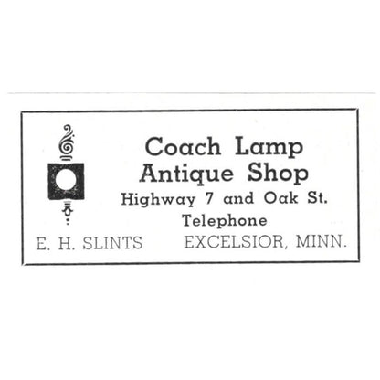 Coach Lamp Antique Shop E.H. Slints Excelsior MN 1940 Magazine Ad AF1-SS5