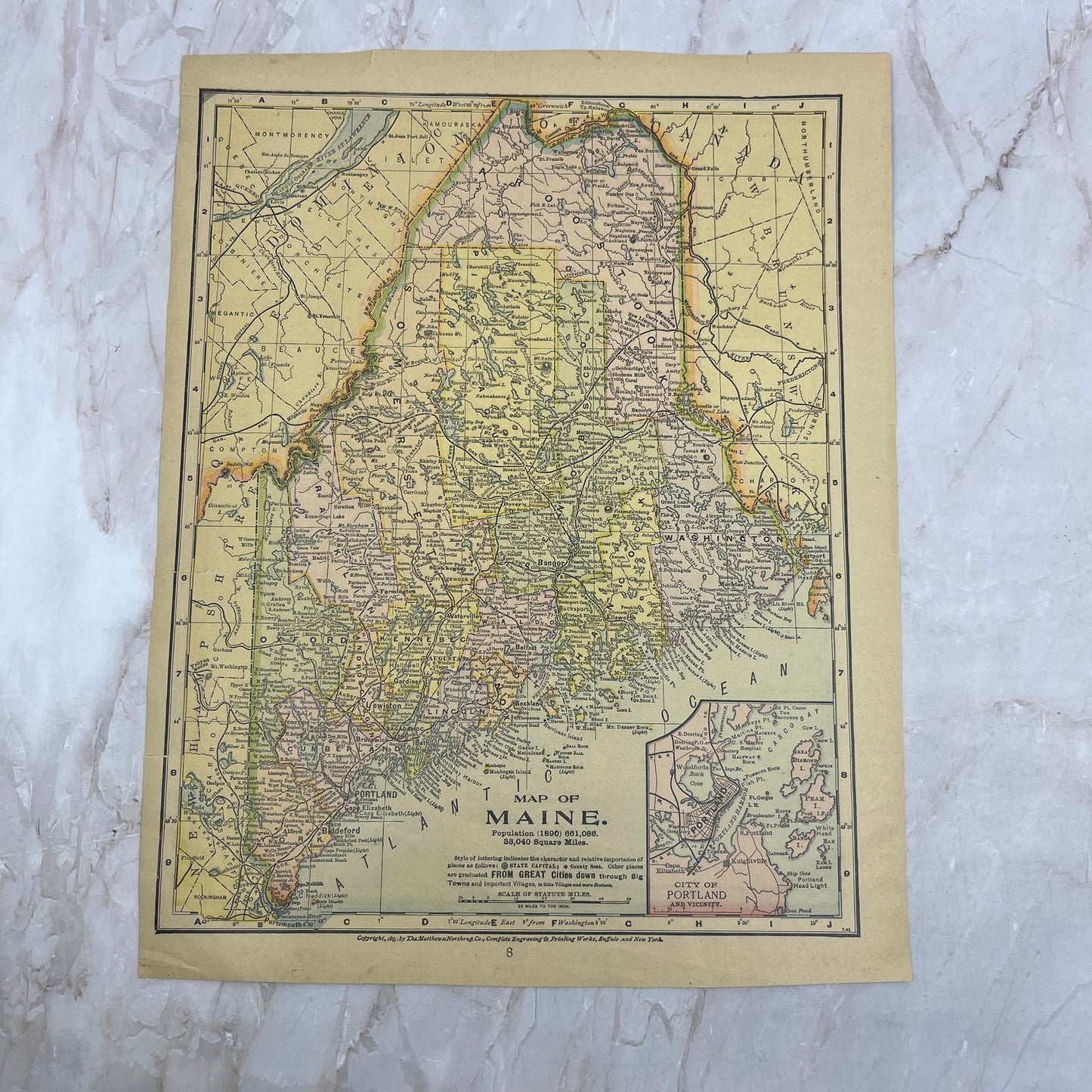 1899 Map of Maine 10x13 Original Tinted Map Engraving FL6-8