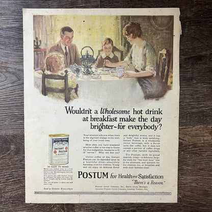 Postum For Health and Satisfaction Battle Creek MI Magazine Ad 10x14 V7