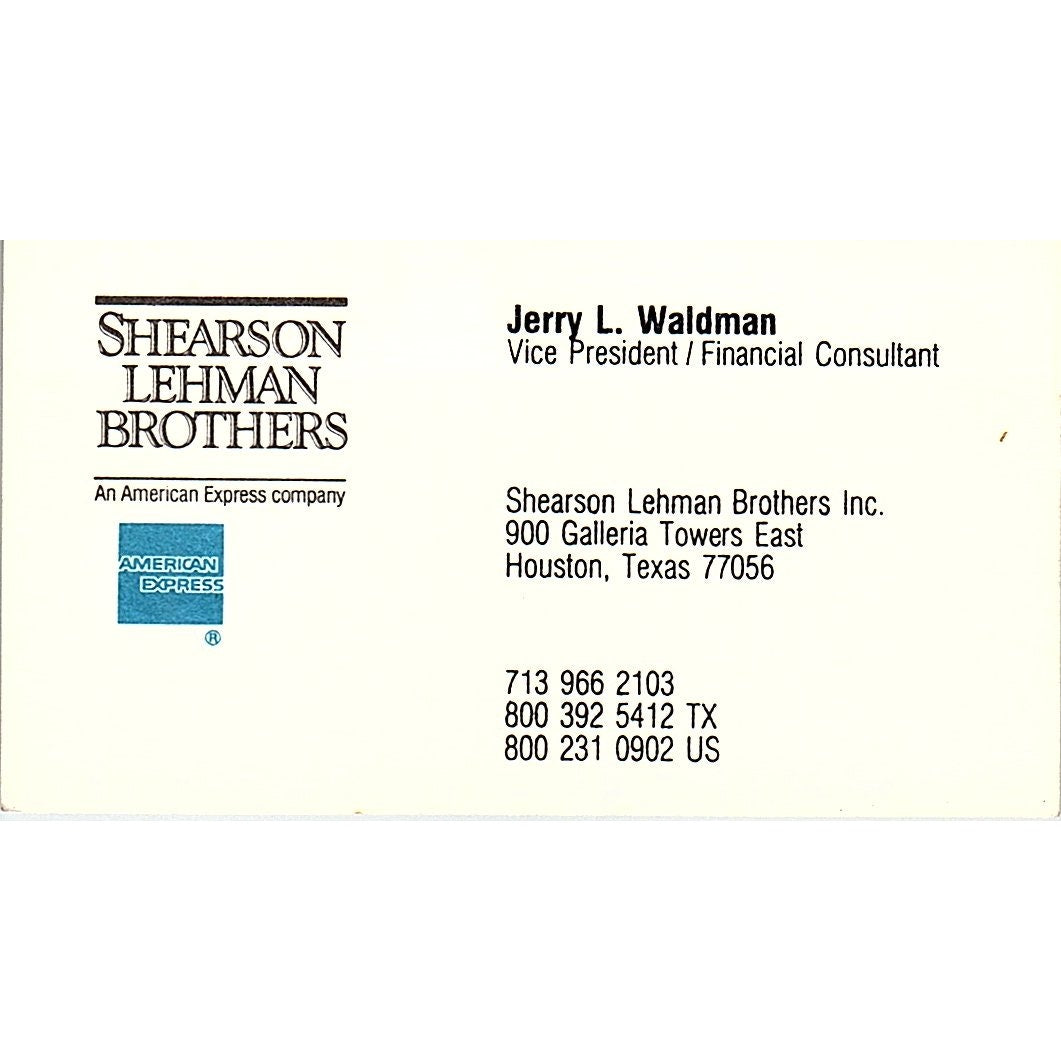 Jerry L Waldman Shearson Lehman Brothers Houston Vintage Business Card SC9-B1