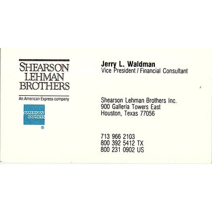 Jerry L Waldman Shearson Lehman Brothers Houston Vintage Business Card SC9-B1