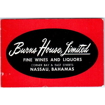 Vtg Burns House Limited Fine Wines & Liquors Nassau Bahamas Business Card AE2