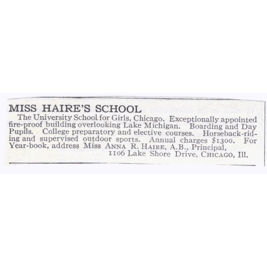 Miss Haire's School for Girls Chicago IL c1918 Original Advertisement AE5-SA4