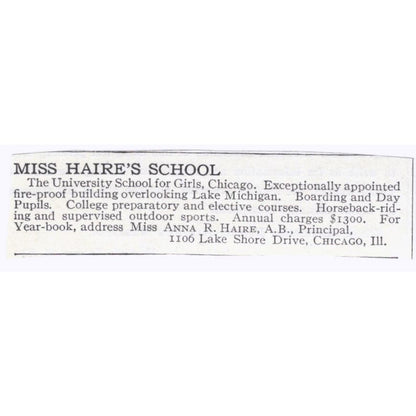 Miss Haire's School for Girls Chicago IL c1918 Original Advertisement AE5-SA4