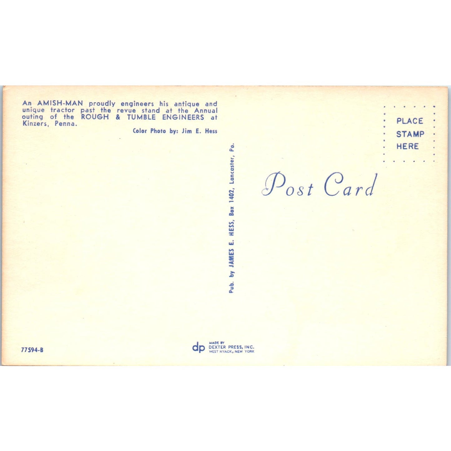 Amish Man With Antique Tractor Pennsylvania Dutch Country Postcard PD7