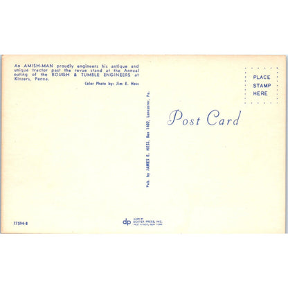 Amish Man With Antique Tractor Pennsylvania Dutch Country Postcard PD7