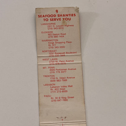 Seafood Shanty Fresh Fish Restaurant Langhorne Vintage Matchbook Cover TB6-MB2-2