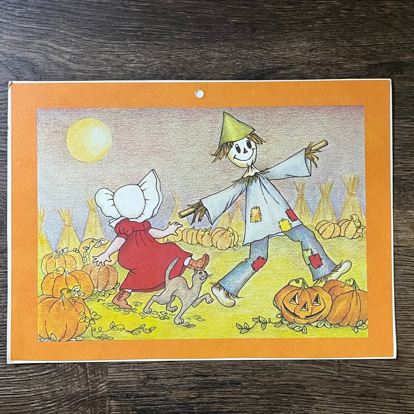 Retro Kitsch 1970s Halloween Scarecrow Jack-O-Lantern 9x12 Vintage Art Print V3