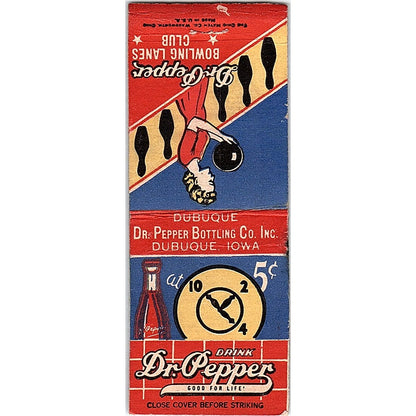 Dr. Pepper Bowling Club Dubuque IA Vintage Matchbook Cover SC7-Y1
