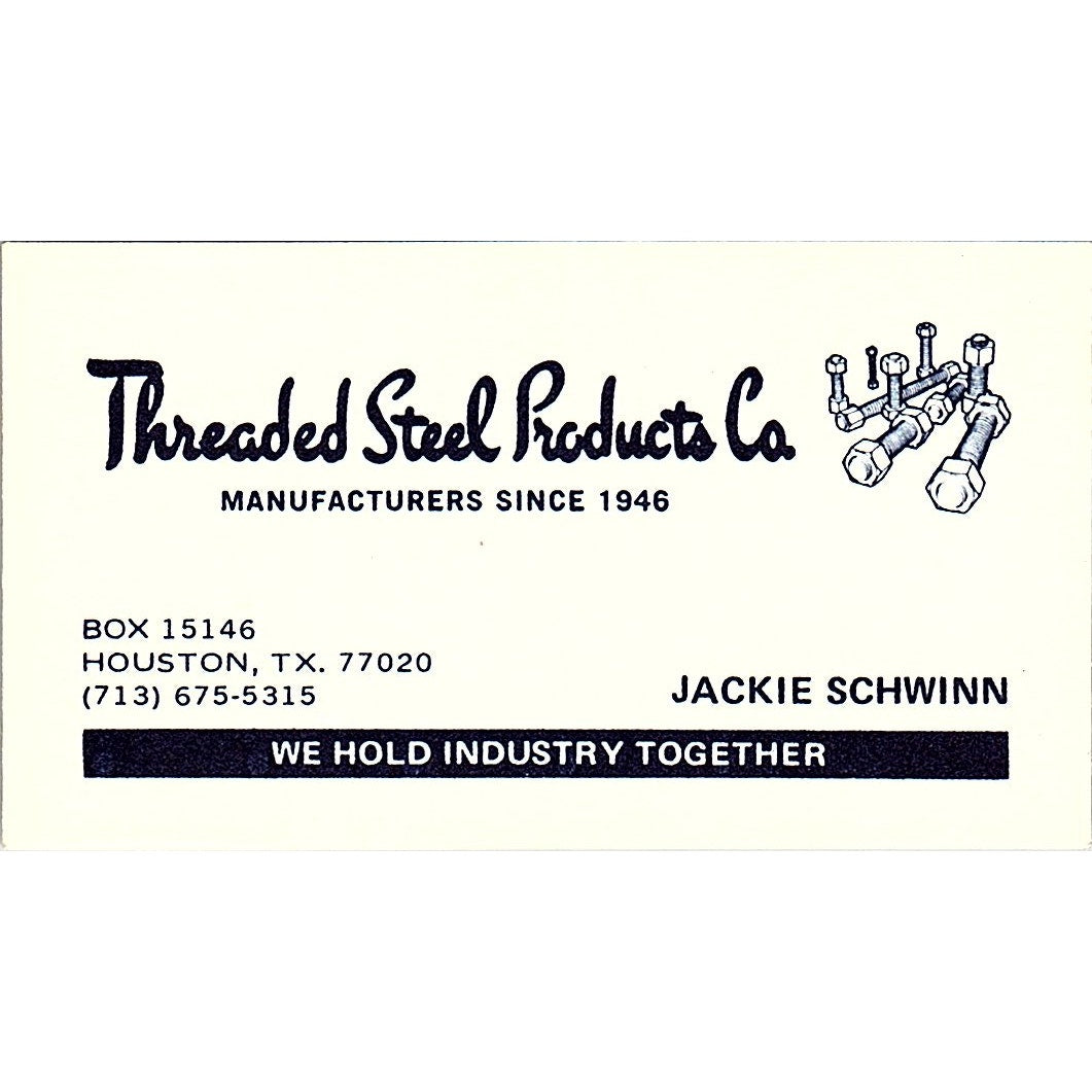 Jackie Schwinn Threaded Steel Products Co Houston Vintage Business Card SC9-B12
