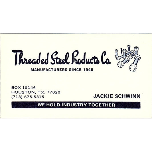 Jackie Schwinn Threaded Steel Products Co Houston Vintage Business Card SC9-B12