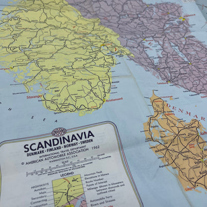 1962 Scandinavia AAA International Travel Service Fold Out Travel Map TH2-Y1