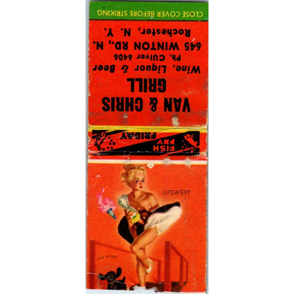 Van & Chris Grill Rochester NY Pinup Upswept Vintage Matchbook Cover SD2-Y1