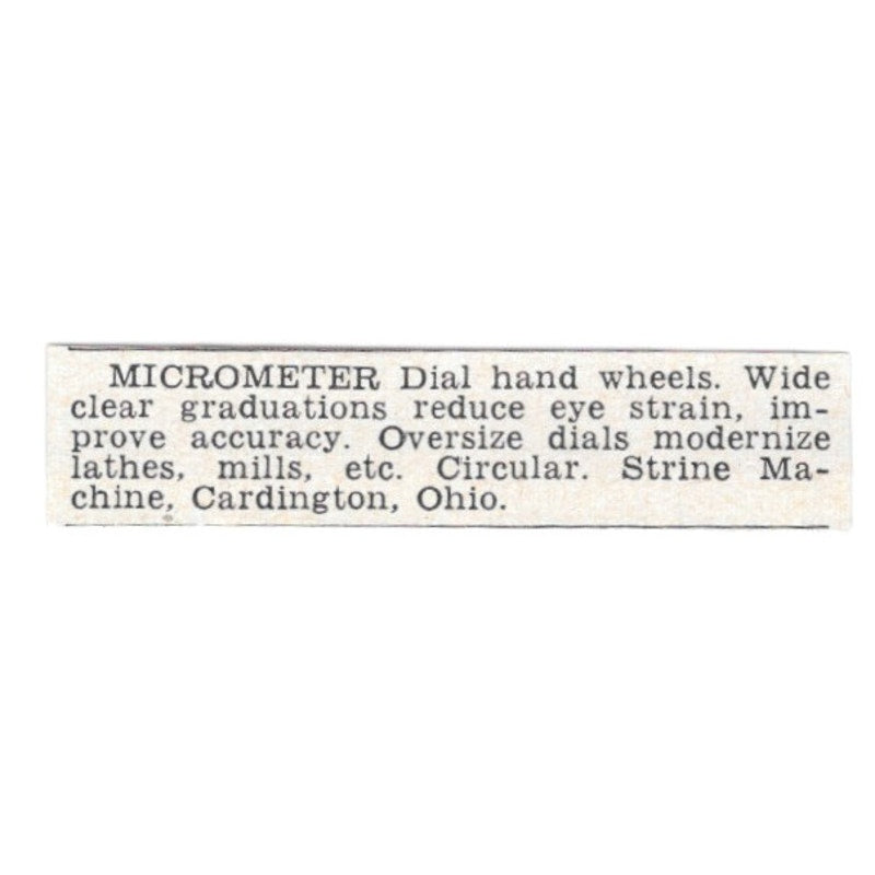 Micrometer Dial Hand Wheels - Strine Machine, Cardington OH 1955 Ad AG1-S8