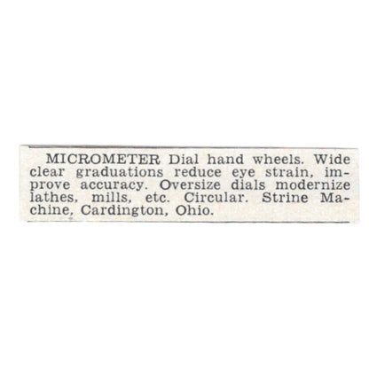 Micrometer Dial Hand Wheels - Strine Machine, Cardington OH 1955 Ad AG1-S8