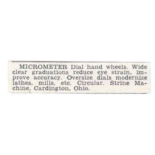 Micrometer Dial Hand Wheels - Strine Machine, Cardington OH 1955 Ad AG1-S8