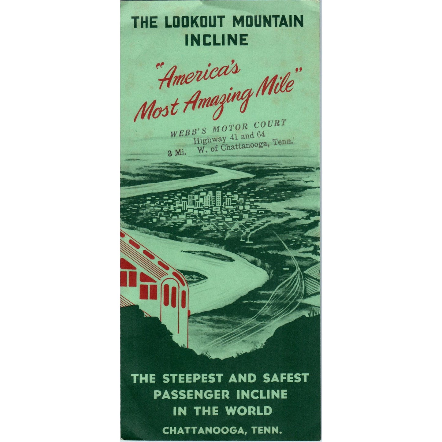 Vtg Lookout Mountain Incline Webb's Motor Court TN Travel Brochure AE8