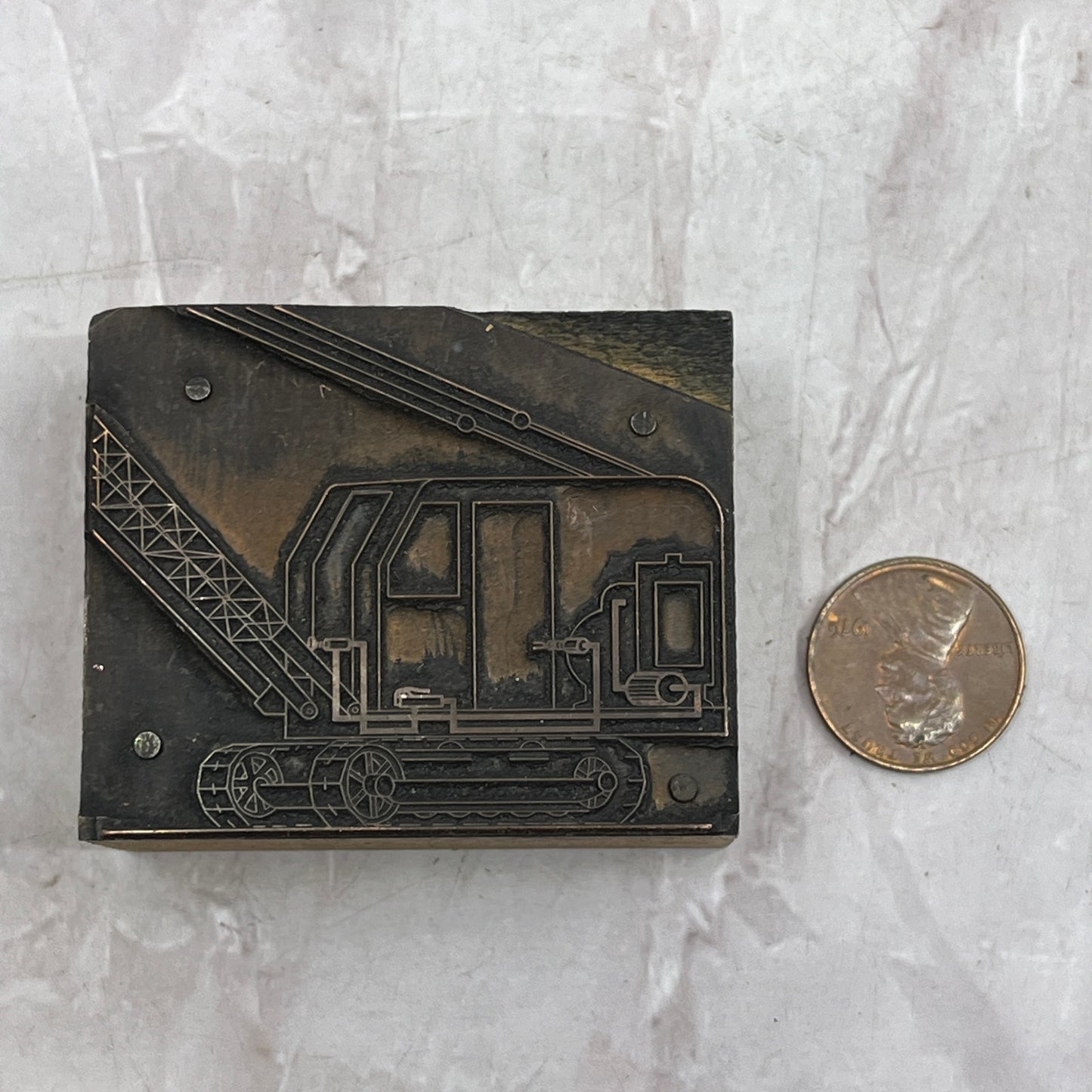 Retro Copper Crane Construction Vintage Letterpress Printers Block Plate SF5