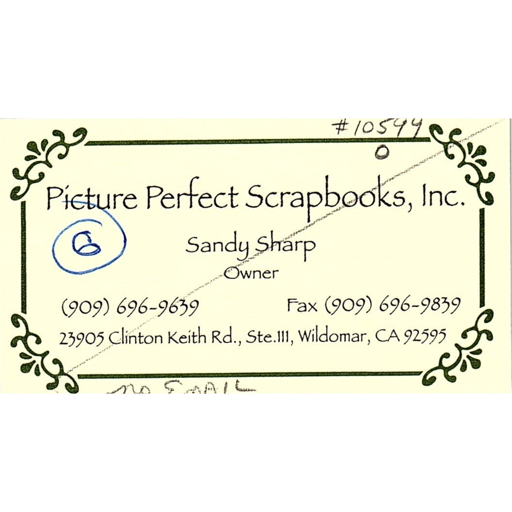 Picture Perfect Scrapbooks Sandy Sharp Wildomar CA Vintage Business Card SC9-B11