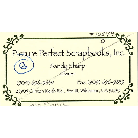 Picture Perfect Scrapbooks Sandy Sharp Wildomar CA Vintage Business Card SC9-B11