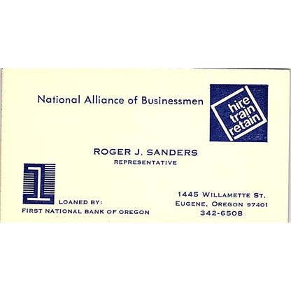 National Alliance Of Businessmen Roger J. Sanders Eugene Oregon Card SF3-B7