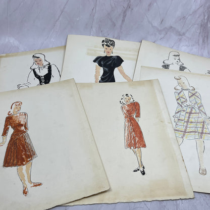 1940s Lot of 6 - 8.5x12 Fashion Sketches & Studies Winifred Schutsky TC5