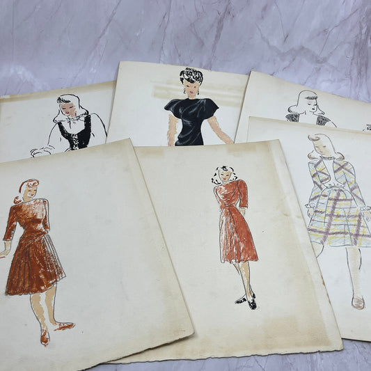 1940s Lot of 6 - 8.5x12 Fashion Sketches & Studies Winifred Schutsky TC5