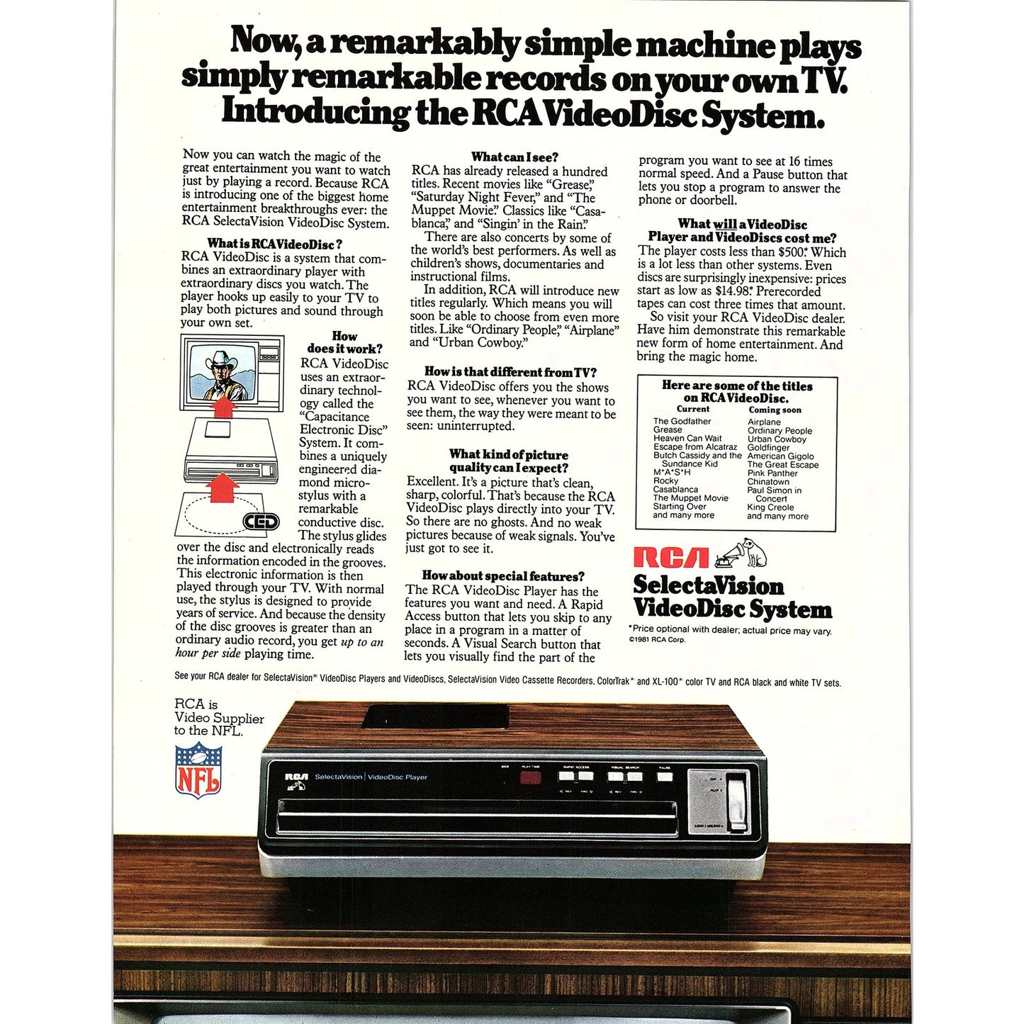 RCA SelectaVision VideoDisc System 8x11" 1981 Ad D26
