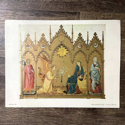 The Annunciation Simone Martini Lithograph Vintage Art Print 9x12 V11