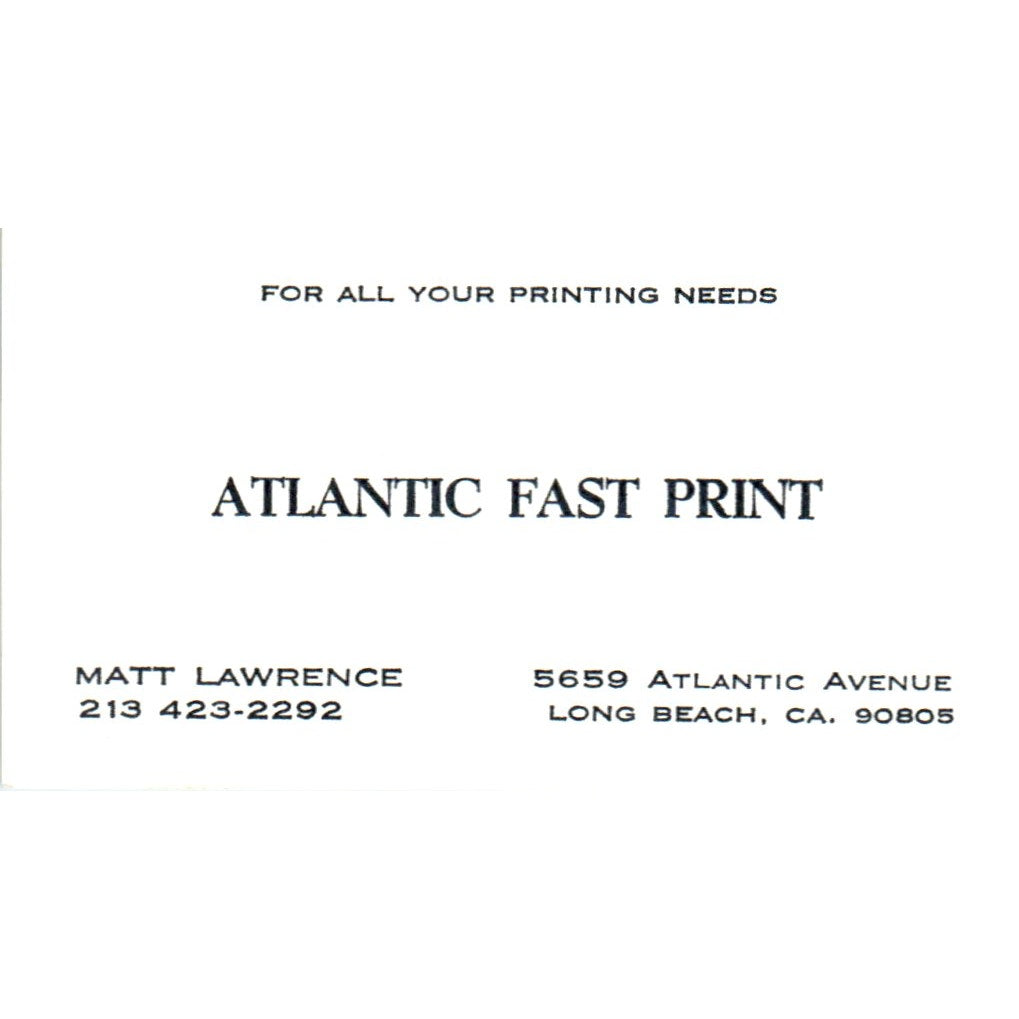 Atlantic Fast Print Matt Lawrence Long Beach CA Vintage Business Card SD4-B3