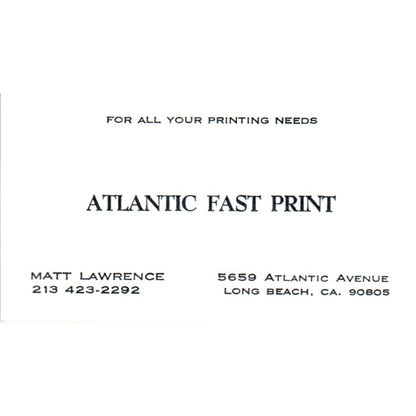 Atlantic Fast Print Matt Lawrence Long Beach CA Vintage Business Card SD4-B3