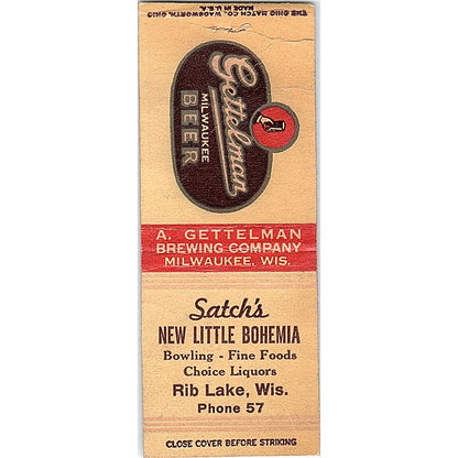 Satch's New Little Bohemia Rib Lake WI Vintage Matchbook Cover SC7-Y2