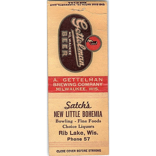 Satch's New Little Bohemia Rib Lake WI Vintage Matchbook Cover SC7-Y2