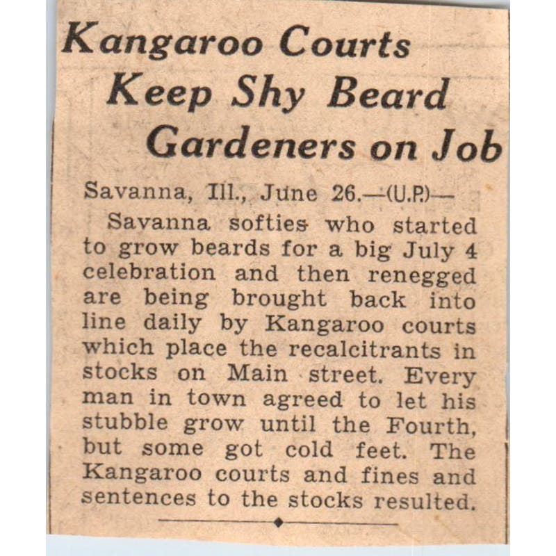 Savannah IL Kangaroo Courts Beard Gardeners 1935 Newspaper Article AE7-N6