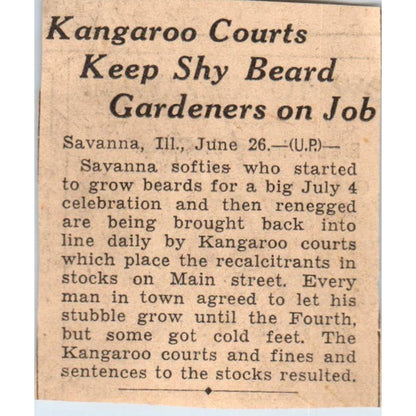 Savannah IL Kangaroo Courts Beard Gardeners 1935 Newspaper Article AE7-N6