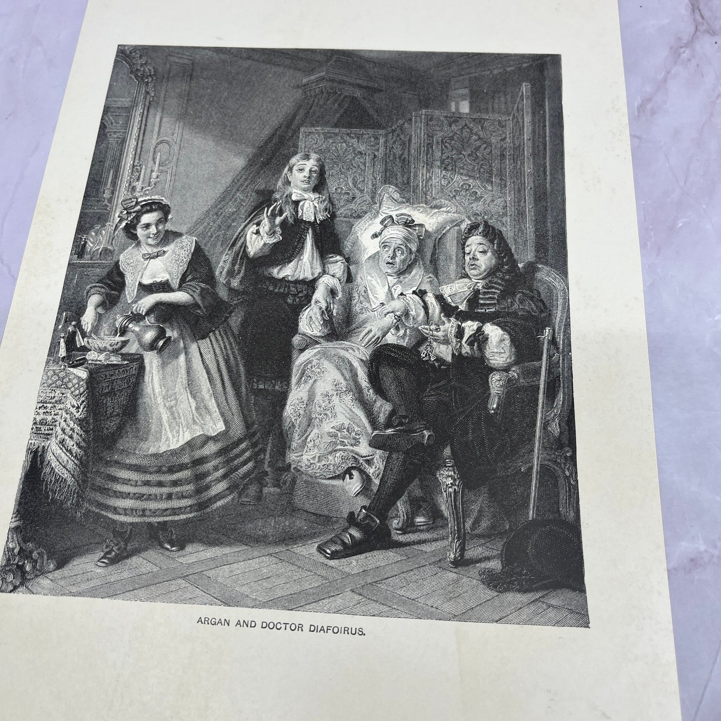 Arga and Doctor Diafoirus Antique 8.5x11.5" Engraving Art Print V20