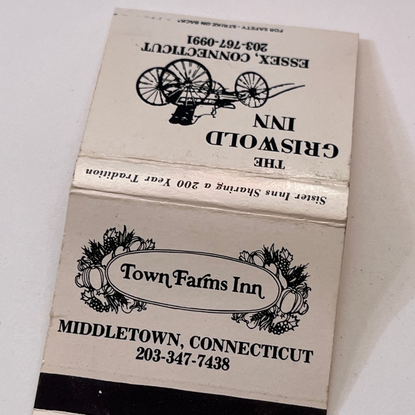 The Griswold Inn Essex, Town Farms Inn Middletown CT Matchbook Cover TB6-MB1-11