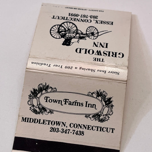 The Griswold Inn Essex, Town Farms Inn Middletown CT Matchbook Cover TB6-MB1-11