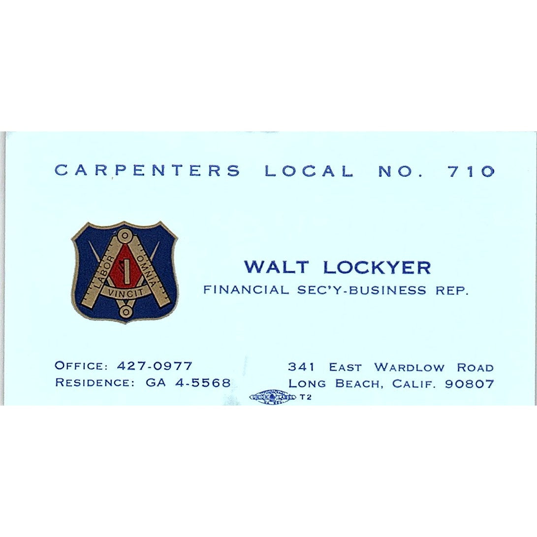 Walt Lockyear Carpenters Local 710 Long Beach CA Vintage Business Card SC9-B13