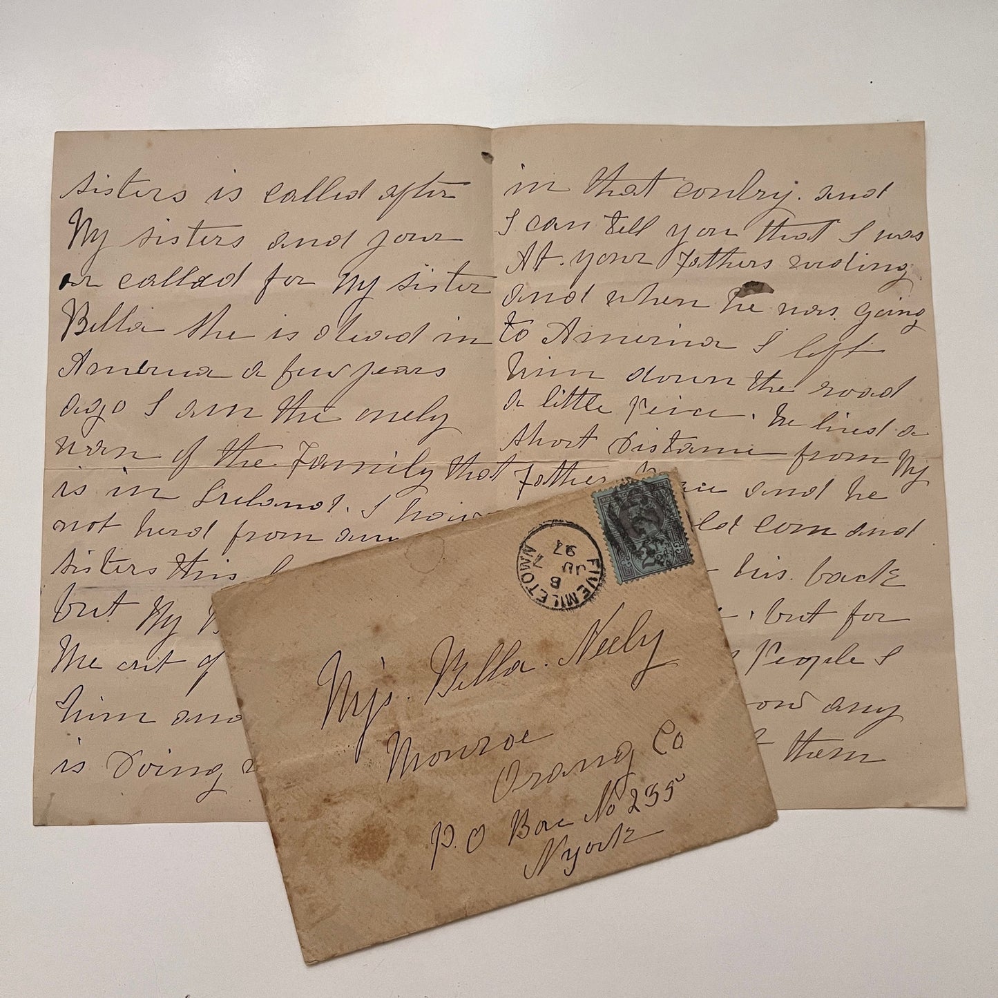 1897 Handwritten Letter Fivemiletown Ireland to Monroe New York Neely C30